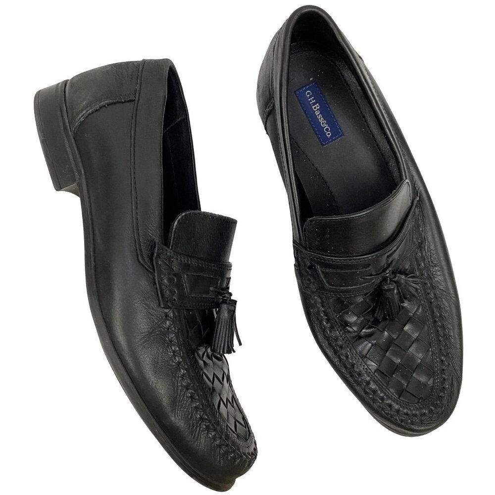 G.H. Bass & Co Hogan Black Leather Tassel Loafer Dress Shoes Business Mens 10.5M